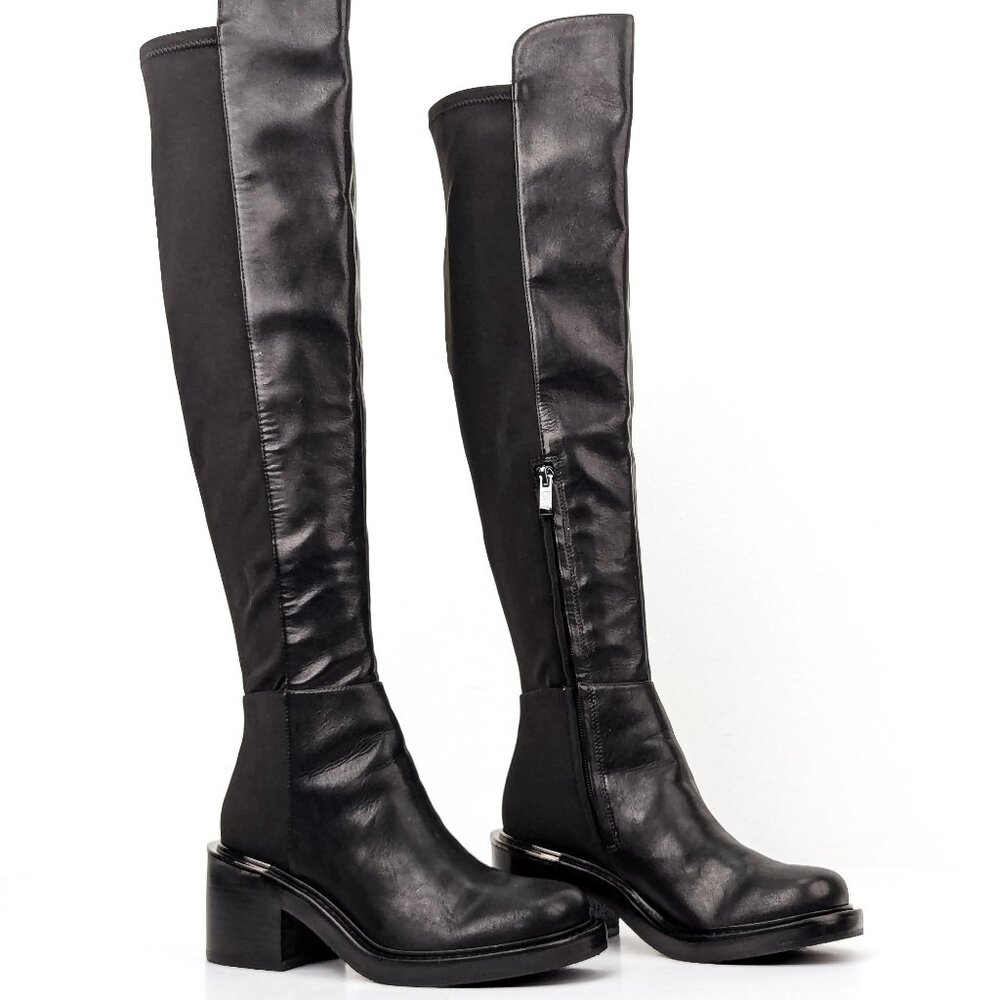 DKNY Women Cee Black Faux Leather Retro Vintage 90s Zip OTK Boots 6.5